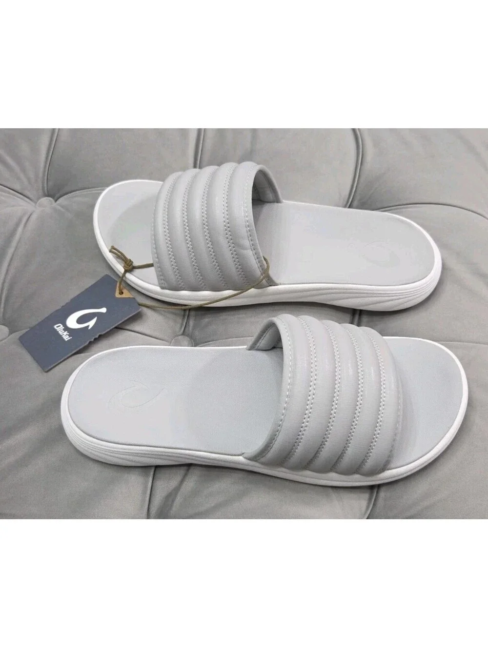 OluKai Komo Slide Grey Waterproof Comfort Sandals Flats Mens Shoes 13 New $99